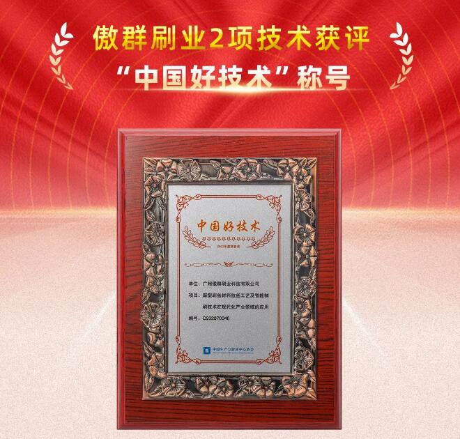 傲群刷業(yè)2項技術(shù)獲“中國好技術(shù)”稱號